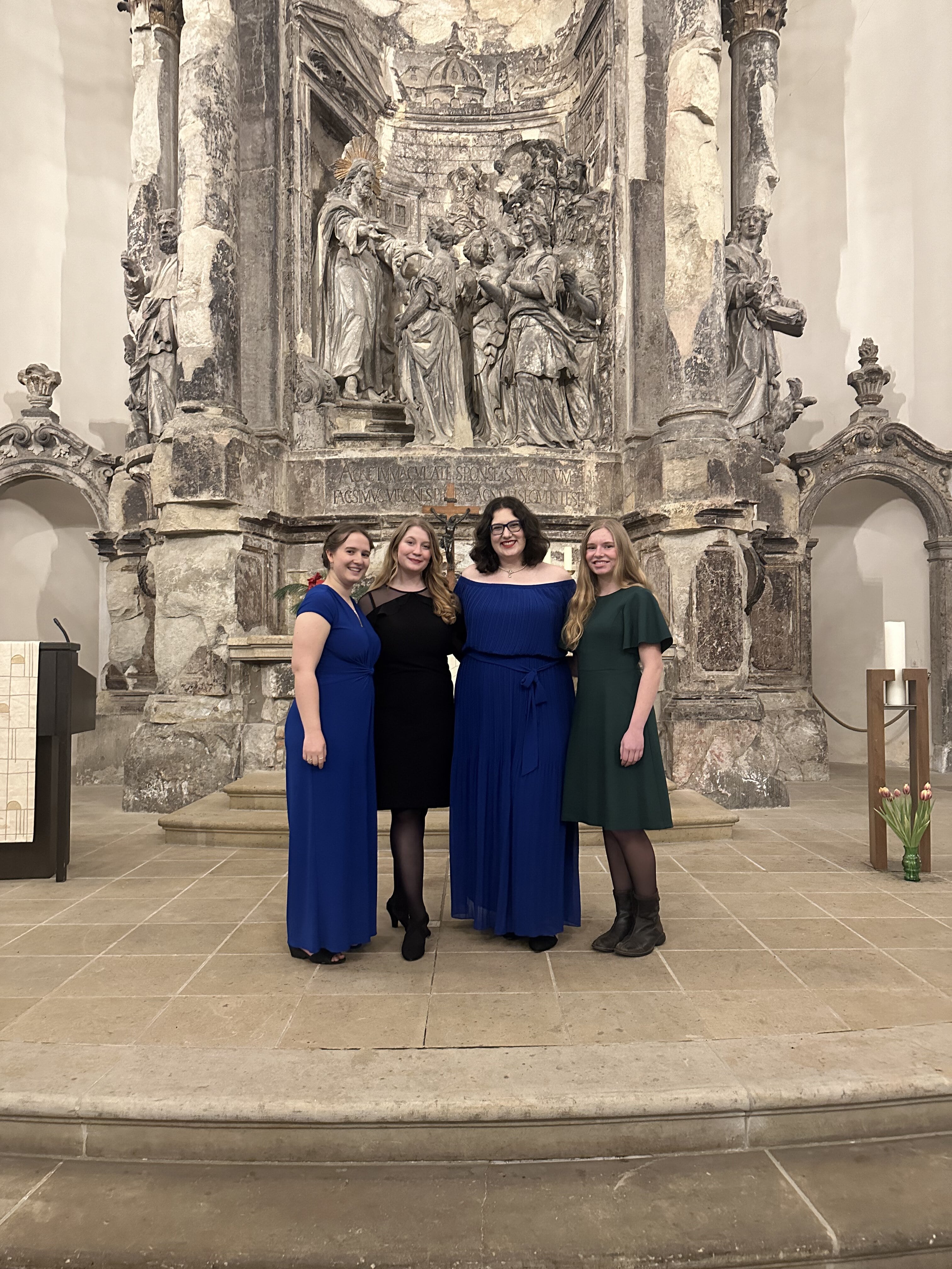 Rebekah and her friends standing in the Dreikonigskirche after performing a recital in Dresden, Germany.