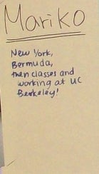 "Mariko: New York, Bermuda, then classes and working at UC Berkeley