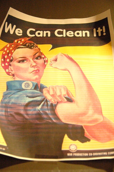 Mock Rosie the Riveter poster: We Can Clean It!