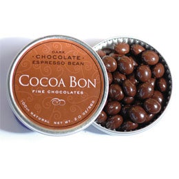 Chocolate pods in a tin 
