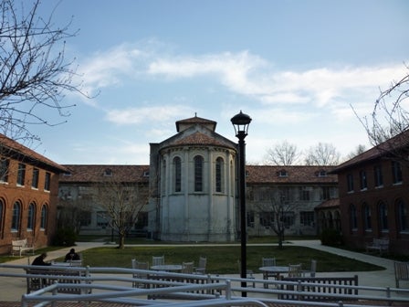 View of the courtyard facing the Fairchild Chapel