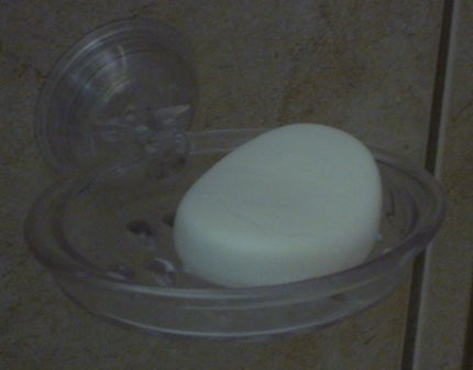 Soap on a stick-on soap dish