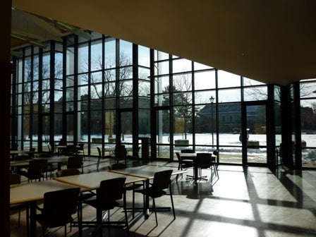 A sunny atrium in the Science Center