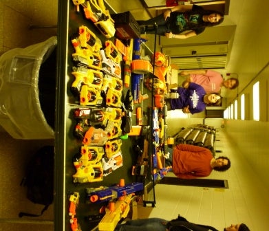 Nerf guns on a ping pong table