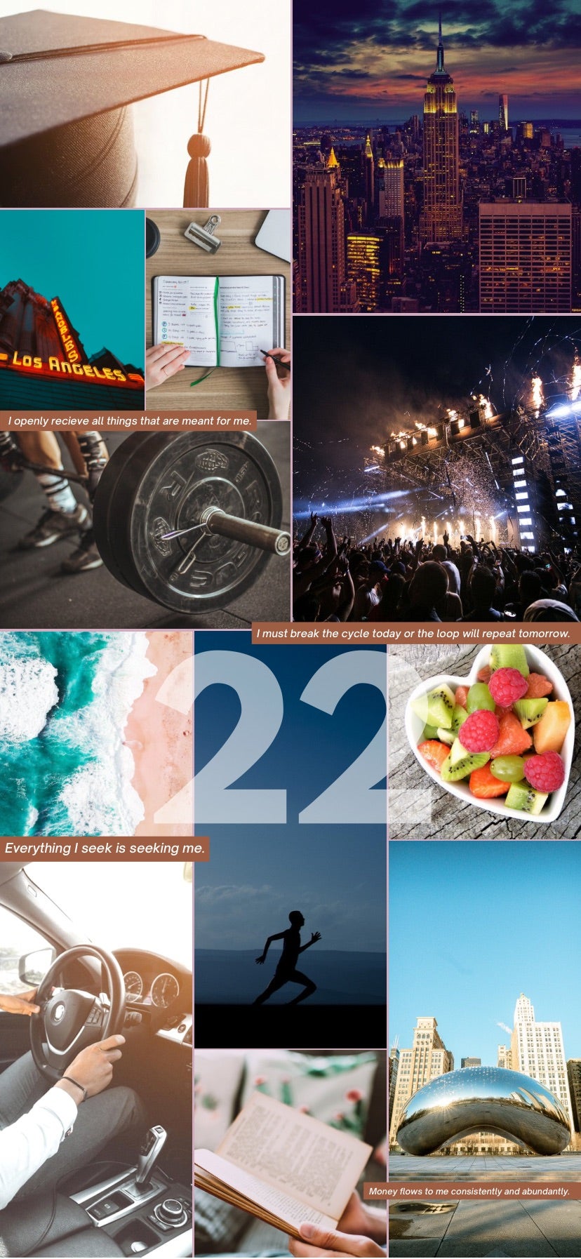 A collage with photos representing my New Years resolutions