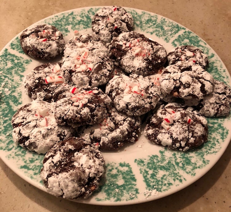 A plate of chocolate peppermint cookies