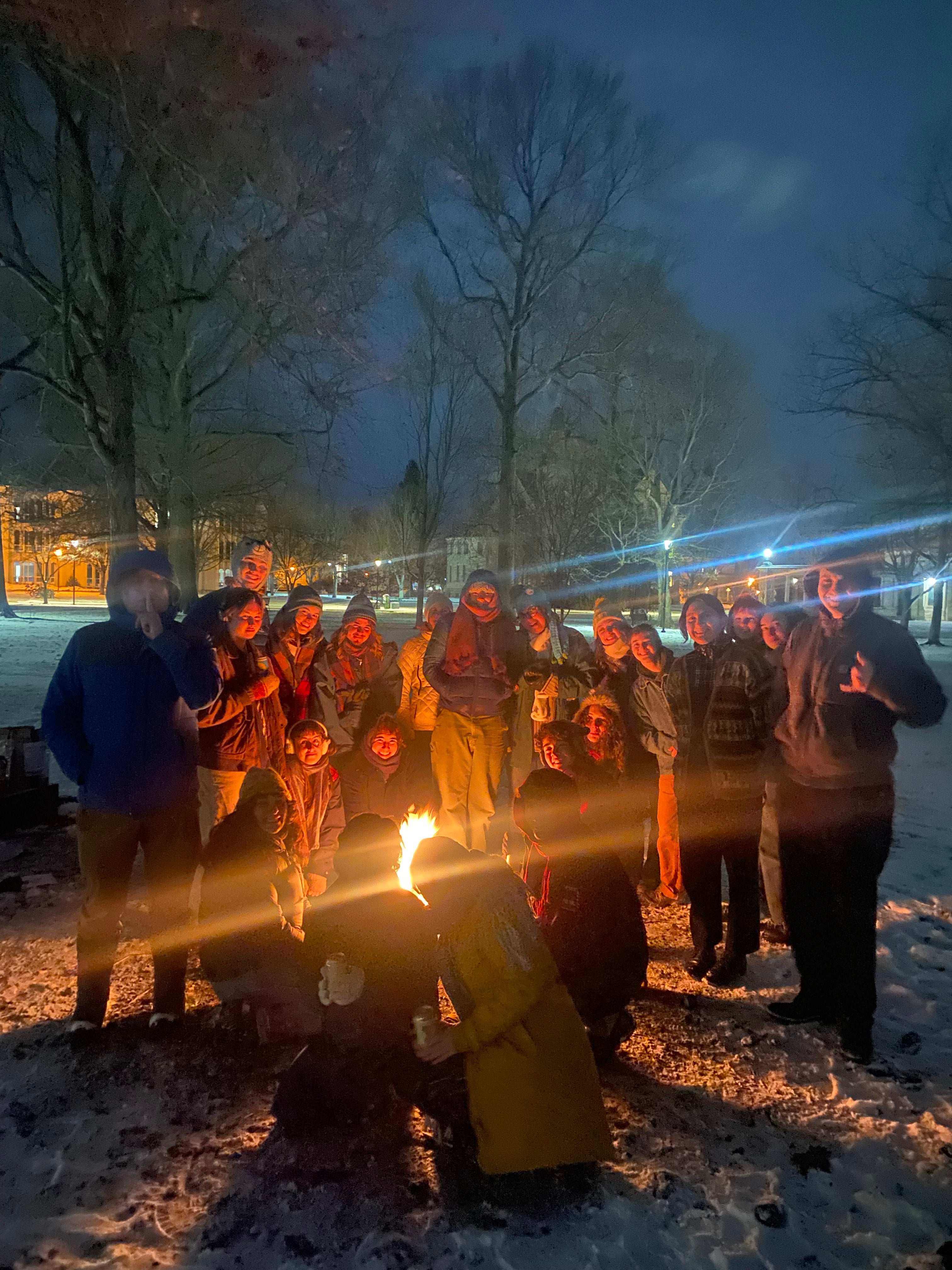 group of harkies around the fire