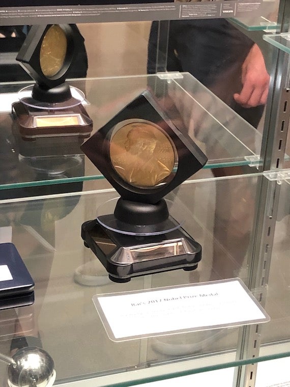 A picture of the Nobel Prize that LIGO won.