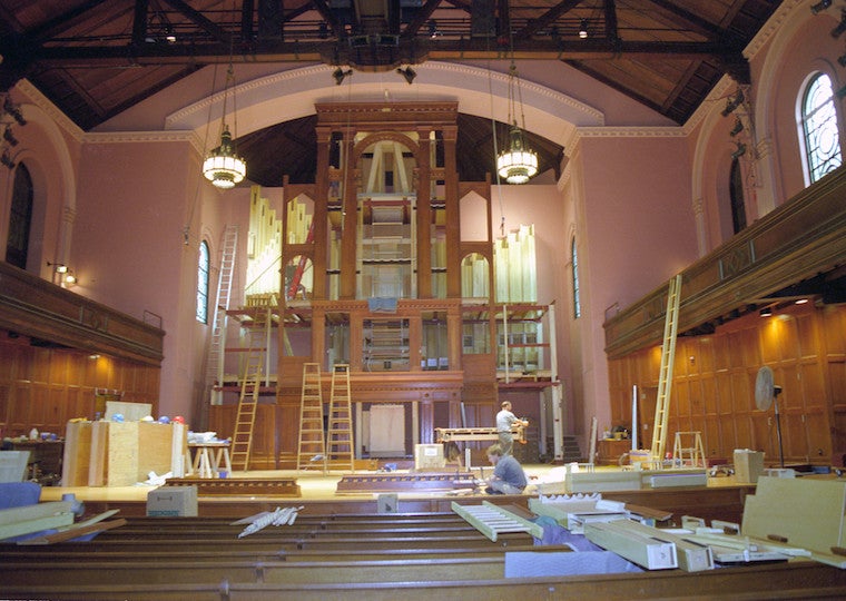 The installation of a large organ.