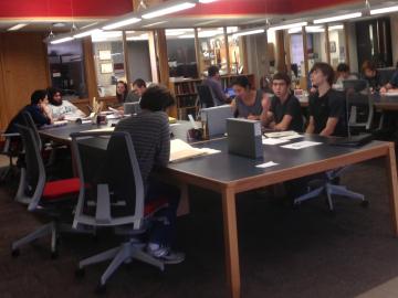 Students search primary documents in the Oberlin College Archives
