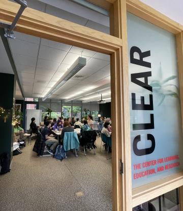 Photo from outside of CLEAR with students inside