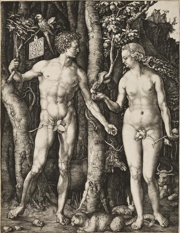 Adam and Eve standing in the garden