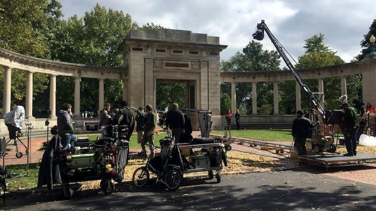 Oberlin students at a film shoot