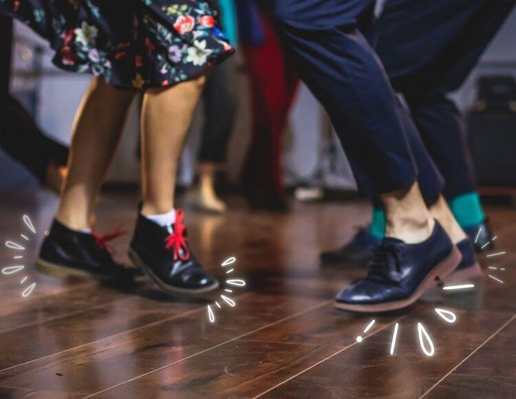 closeup on swinger dancers feet