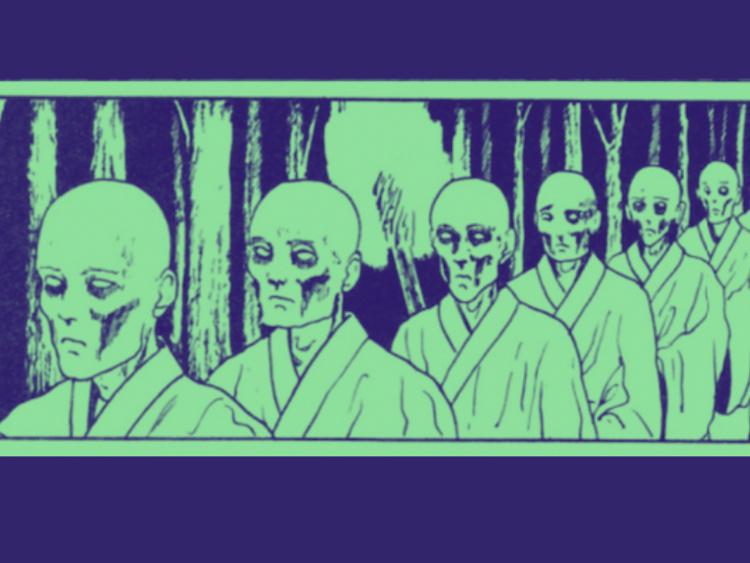 Manga drawing of Buddhist Monks