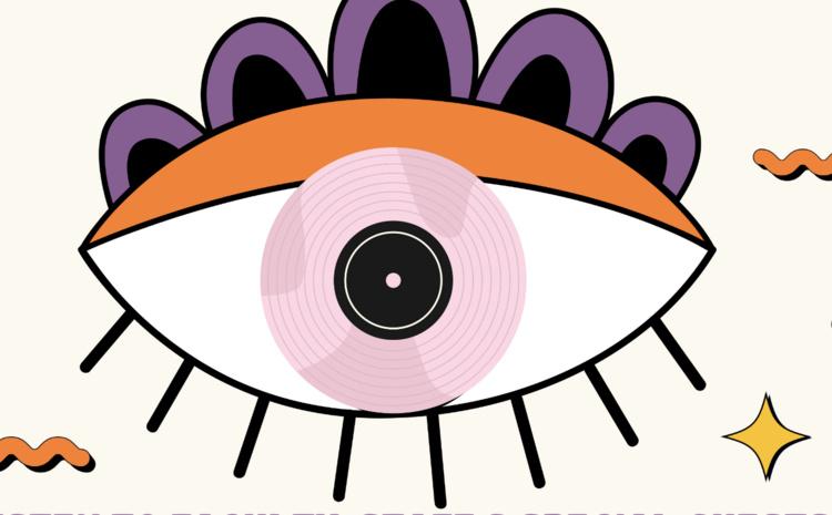 Illustration of an eye with vinyl record in the center