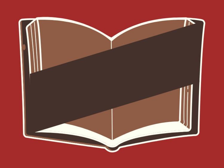 Illustration of an open book with a thick line across both pages