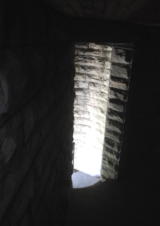 A long window in a dark room.