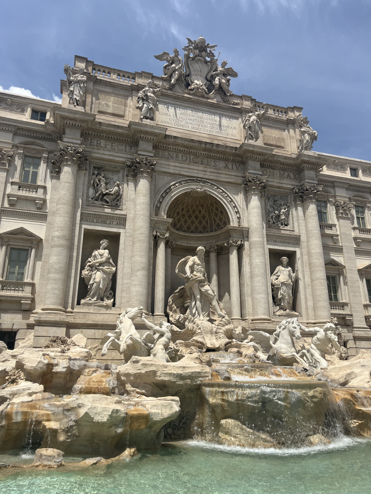 The huge Trevi Fountain, a statue of Oceanus is at the center. 